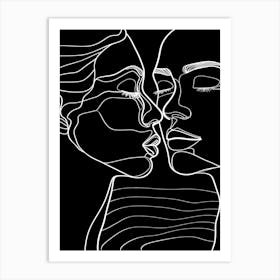 Black And White Abstract Women Faces In Line 6 Art Print
