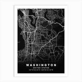 Washington Usa Black Map Affiche