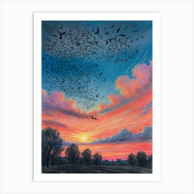 Crows At Sunset Art Print