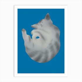 Cat Sleeping On A Blue Background Art Print