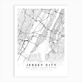 Jersey City New Jersey White Map Art Print