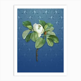 Vintage Magnolia Elegans Botanical on Bahama Blue Pattern n.1518 Art Print