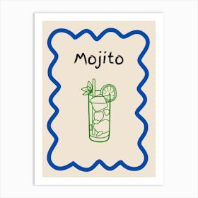 Mojito Doodle Poster Blue & Green Art Print