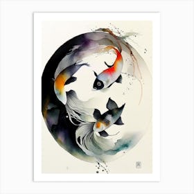 Fish Yin And Yang Japanese Ink Art Print