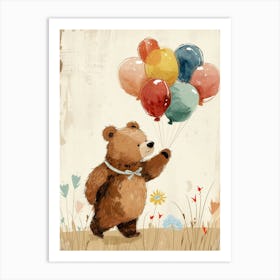Brown Bear Holding Balloons Storybook Illustration 4 Art Print