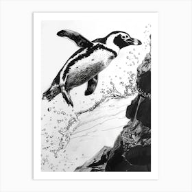 African Penguin Diving Into The Water 2 Art Print