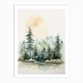 Watercolour Of Valdivian Rainforest   Chile And Argentina 1 Art Print