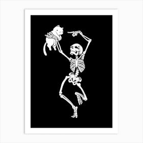 Dancing Skeleton With A Cat Art Print