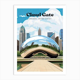 Cloud Gate Chicago Scul Ture Art Illustration Art Print