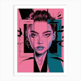 Woman Pink Blue Art Print