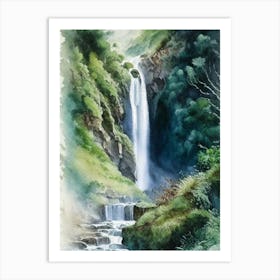 Mclean Falls, New Zealand Water Colour  (3) Art Print