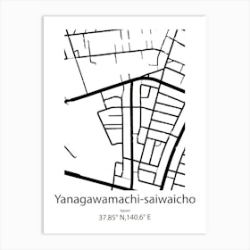 Yanagawamachi Saiwaicho,Japan Minimalist Map Art Print