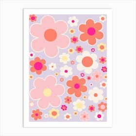 Retro Colorful Flowers Lavender Orange And Pink Art Print