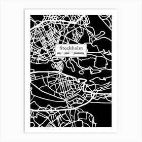 Stockholm (Sweden) City Map — Hand-drawn map, vector black map Art Print