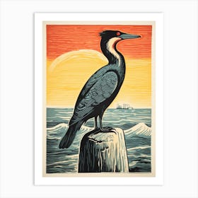 Vintage Bird Linocut Cormorant 1 Art Print