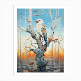 Bird perched on a birch tree Art Print