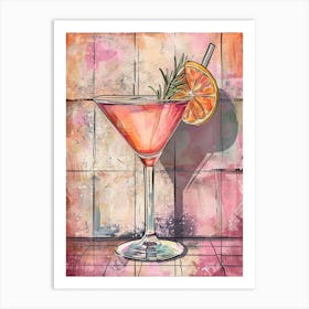 Fruity Rosemary Cocktail Watercolour Inspired Art Print