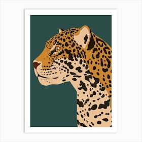 Jungle Safari Jaguar on Dark Teal Art Print