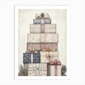 Muted Colour Christmas Presents Art Print