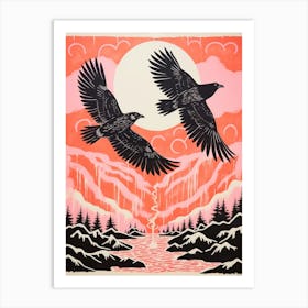 Vintage Japanese Inspired Bird Print Raven 3 Art Print