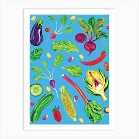 Spring Vegetables Blue Art Print