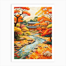 Ryoan Ji Garden, Japan In Autumn Fall Illustration 1 Art Print