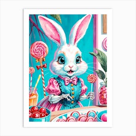 Cute Skeleton Rabbit With Candies Painting (23) Art Print