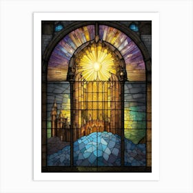 Stained Glass Window Artistic Light Sunrays Scene Castle Art Print