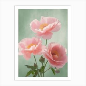 Pink Roses Flowers Acrylic Painting In Pastel Colours 12 Art Print