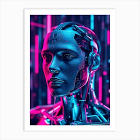 Neon Lit Humanoid Android Art Print