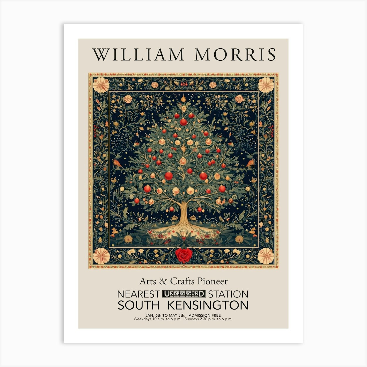 William Morris Tree of Life Art Print Vintage Green Christmas Poster for Living Room Wall Decor Framed Option