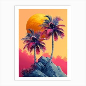 Palm Trees In Front Of The Moon Art Print