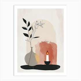 Candle And Plant, Minimalism, Hygge Art Print