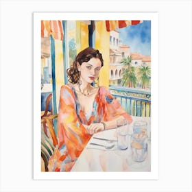 At A Cafe In Canary Islands Spain Watercolour Art Print