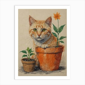 Cat In Pot Art Print