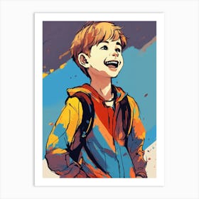 Boy With A Backpack Art Print