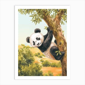 Giant Panda Cub Climbing A Tree Storybook Illustration 2 Art Print