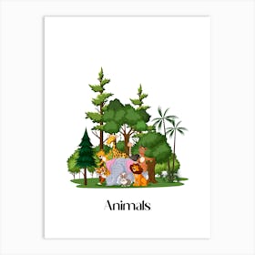 55.Beautiful jungle animals. Fun. Play. Souvenir photo. World Animal Day. Nursery rooms. Children: Decorate the place to make it look more beautiful. Art Print