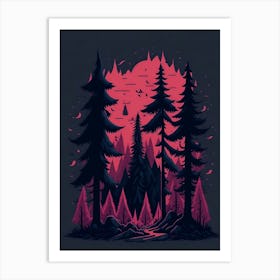 A Fantasy Forest At Night In Red Theme 8 Art Print