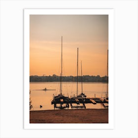 Sunrise Sailboats On Alster Lake, Hamburg Art Print