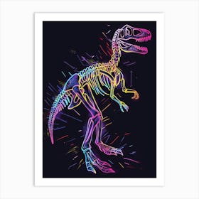 Minimalist Neon Dinosaur Skeleton 1 Art Print