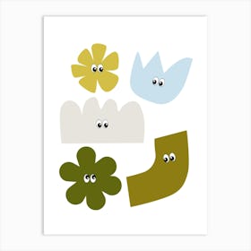 Friendly Shapes Olive Green Art Print