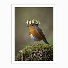 Robin With Flower Crown 6 Art Print