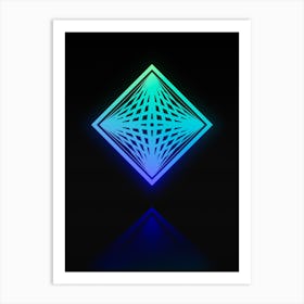 Neon Blue and Green Abstract Geometric Glyph on Black n.0417 Art Print