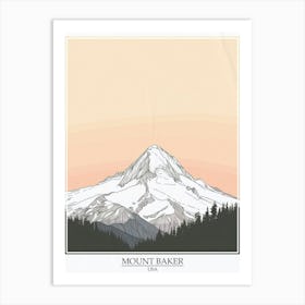 Mount Baker Usa Color Line Drawing 6 Poster Art Print