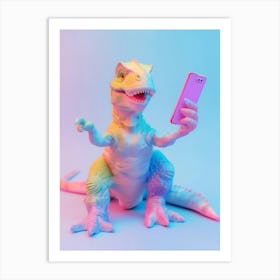 Pastel Toy Dinosaur On A Mobile Phone Art Print