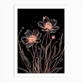 Pink Flowers On A Black Background Art Print