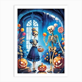 Cute Halloween Skeleton Family Painting (21) Art Print