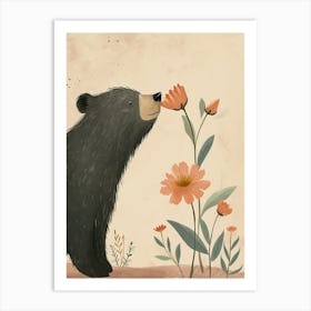 Sloth Bear Sniffing A Flower Storybook Illustration 1 Poster