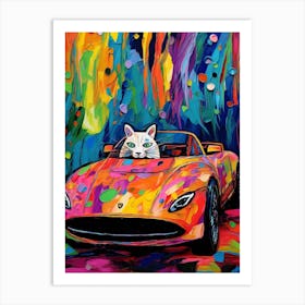 Lamborghini Miura Vintage Car With A Cat, Matisse Style Painting Art Print